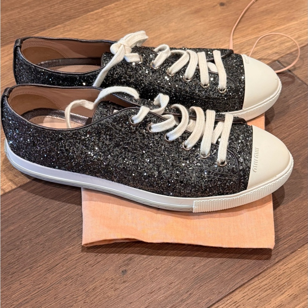 Miu Miu Black Glitter Sneakers